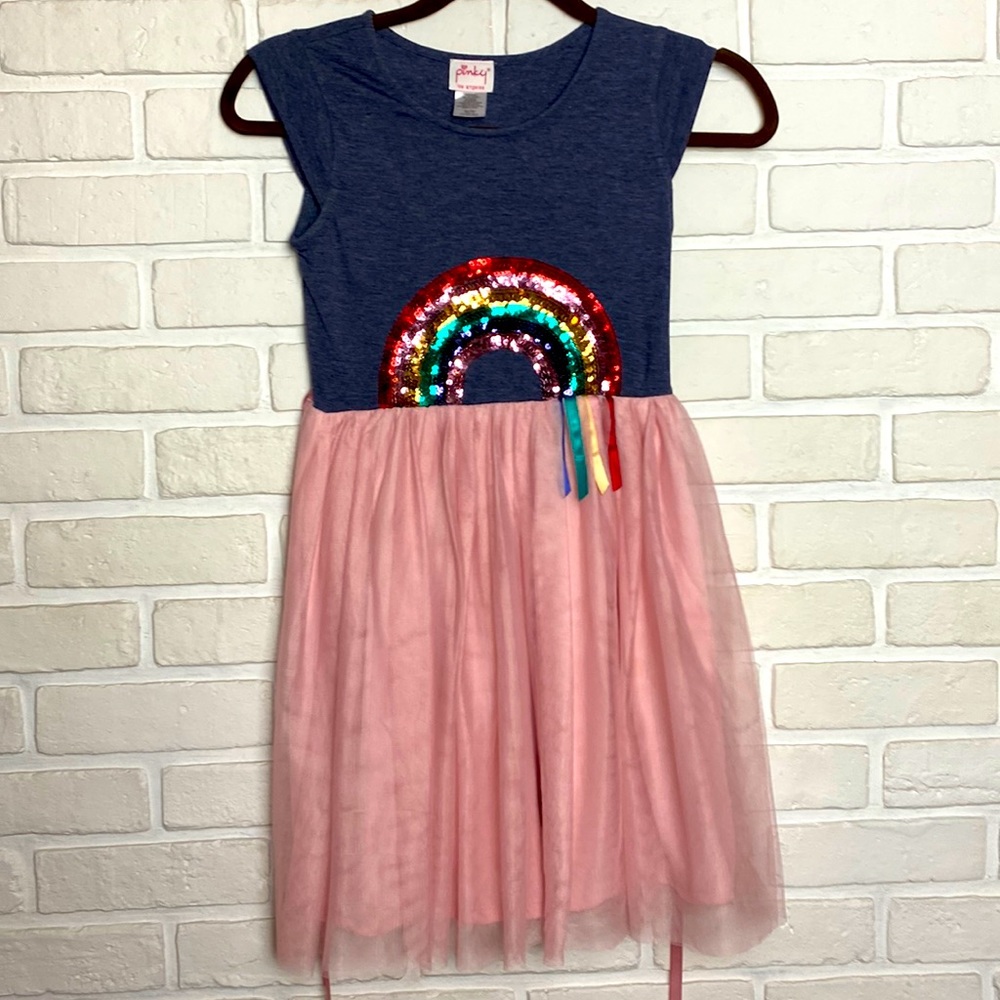 Girls dress with sequins rainbow. Pink & Blue